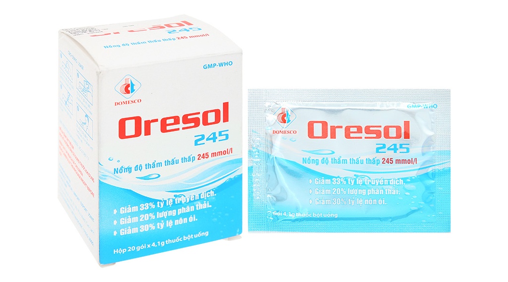 Oresol 245 DMC phòng và trị mất điện giải và nước trong tiêu chảy cấp (20 gói x 4,1g)