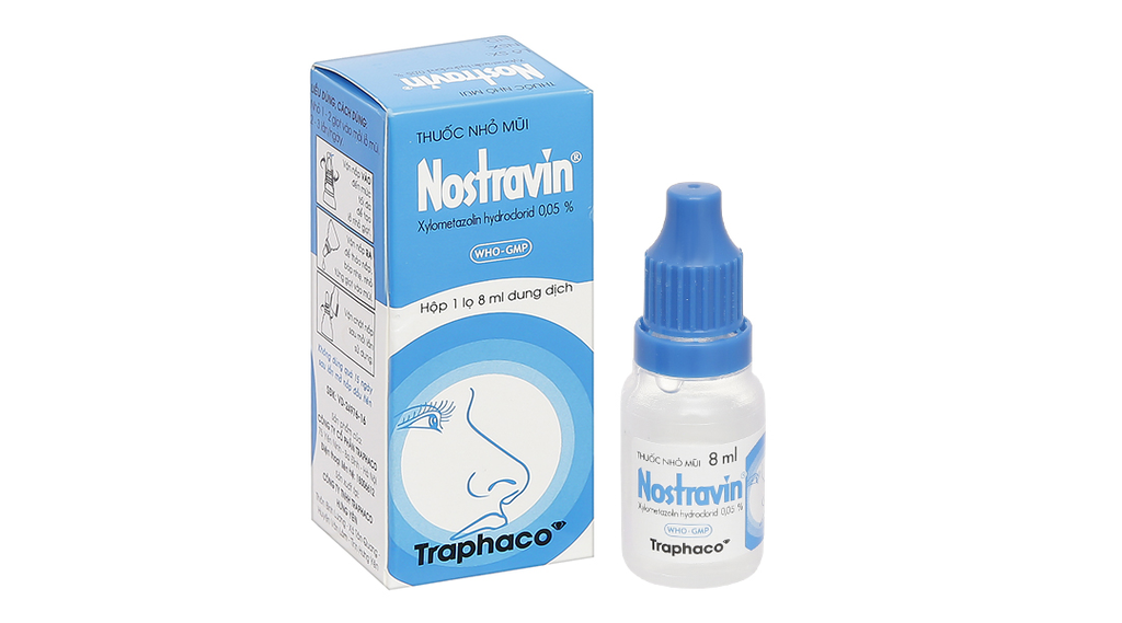 Dung dịch nhỏ mũi Nostravin 0.05% giảm triệu chứng ngạt mũi, viêm mũi lọ 8ml