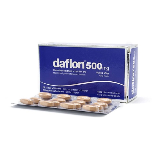 [TIMA016] Thuốc Daflon 500mg Servier điều trị các triệu chứng liên quan đến suy giảm tĩnh mạch bạch huyết và trĩ cấp (60 viên)