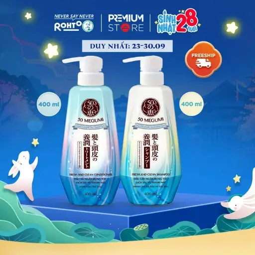 [BATH002] Combo ngăn rụng tóc, sạch sâu 50 Megumi Fresh And Clean (Dầu gội 400ml + Dầu xả 400ml) - Bao bì mới