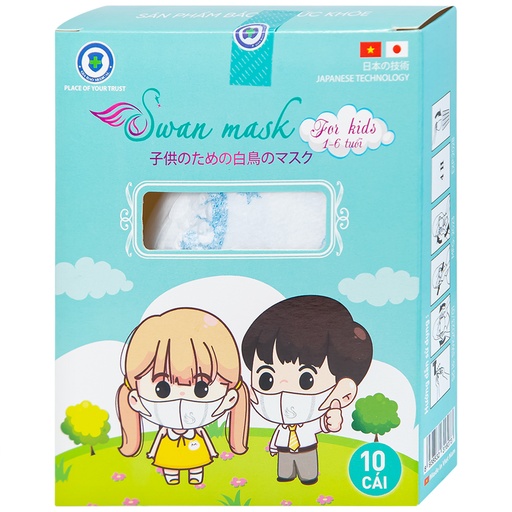 [TBI015] Khẩu trang 3D trẻ em quai vải Swan Mask ngăn giọt bắn, vi khuẩn, khói bụi (10 cái)