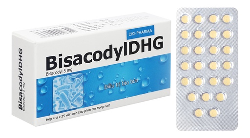 [DDTH050] BisacodylDHG 5mg trị táo bón, làm sạch ruột trước và sau phẫu thuật (4 vỉ x 25 viên)
