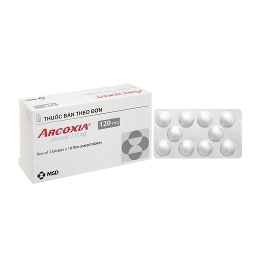 [KSI002] Arcoxia 120mg - Giảm đau răng sau phẫu thuật và điều trị ngắn hạn các triệu chứng viêm và đau của các dạng viêm khớp (Hộp 3 vỉ x 10 viên)