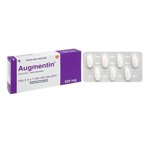[KSI011] Augmentin 625mg - Điều trị các nhiễm khuẩn do vi khuẩn nhạy cảm (Hộp 2 vỉ x 7 viên)