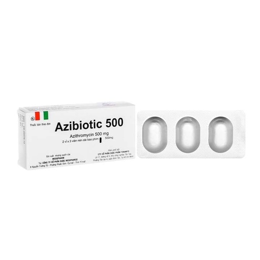 [KSI016] Azibiotic 500mg - Điều trị các nhiễm khuẩn (Hộp 2 vỉ x 3 viên)