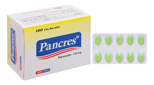 [DDTH140] Pancres 170mg trị chứng kém hấp thu do thiếu các men tiêu hóa (10 vỉ x 10 viên)