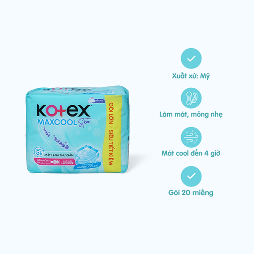 [PK021] Băng vệ sinh Kotex Max Cool siêu mỏng có cánh 23cm (20 miếng)