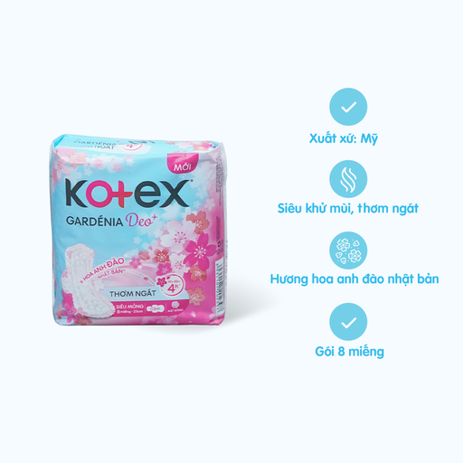 [PK029] Băng vệ sinh ban ngày siêu mỏng cánh Kotex Gardenia Deo+ 23cm (8 miếng)