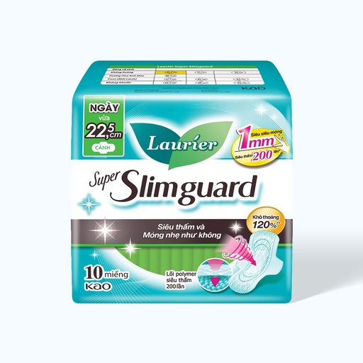 [PK030] Băng vệ sinh ban ngày siêu mỏng cánh Laurier Super Slimguard 22.5cm (10 miếng/gói)