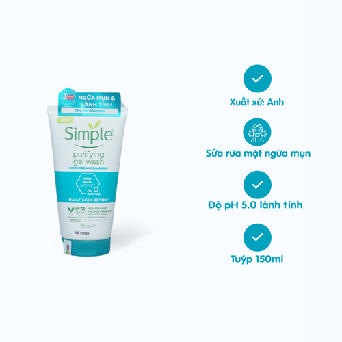 [FW002] Gel Rửa Mặt SIMPLE Purifying Daily Skin Detox Hỗ Trợ Kiềm Dầu & Ngừa Mụn (Tuýp 150ml)