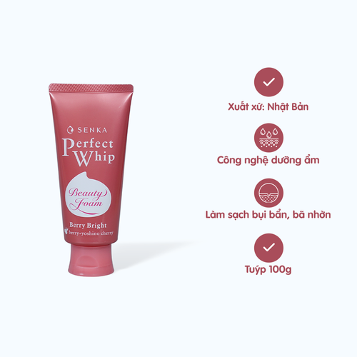 [FW010] Sữa Rửa Mặt SENKA Perfect Whip Berry Bright Sạch Sâu, Dưỡng Da sáng hồng Senka (Tuýp 100g)