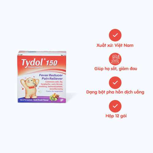 [ANAL001] Bột pha uống Tydol 150mg giảm đau từ nhẹ đến vừa và hạ sốt (hộp 12 gói)
