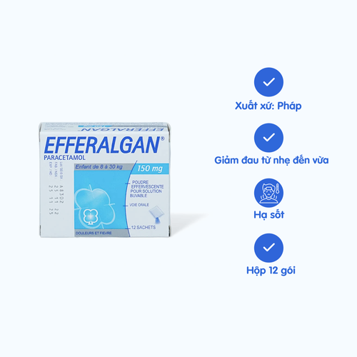 [ANAL003] Bột sủi bọt Efferalgan 150mg điều trị triệu chứng đau từ nhẹ đến vừa và/hoặc sốt (hộp 12 gói)