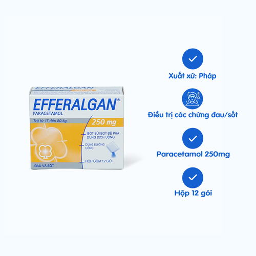[ANAL004] Bột sủi bọt Efferalgan 250mg trị đau đầu, đau răng, sốt, nhức mỏi cơ, đau bụng kinh (hộp 12 gói)