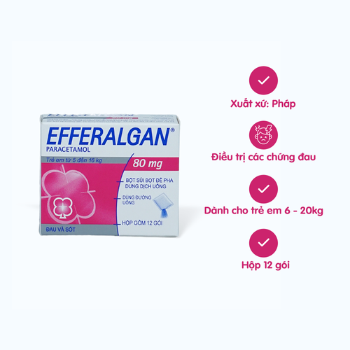 [ANAL005] Bột sủi bọt Efferalgan 80mg giảm đau từ nhẹ đến vừa và hạ sốt (hộp 12 gói)