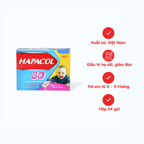 [ANAL007] Bột sủi bọt Hapacol 80mg điều trị hạ sốt, giảm đau (hộp 24 gói)