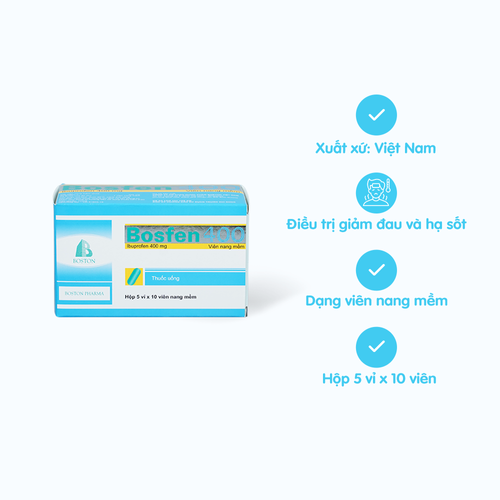 [ANAL018] Viên nang Bosfen Boston 400mg giảm đau, hạ sốt, chống viêm (5 vỉ x 10 viên)