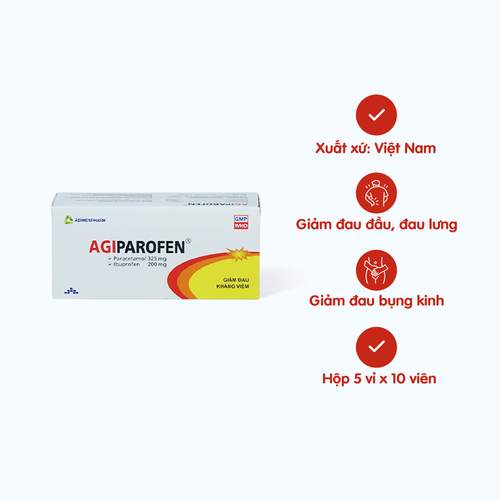 [ANAL023] Viên nén Agiparofen 325mg/200mg điều trị đau đầu, đau răng, sốt, nhức mỏi cơ (5 vỉ x 10 viên)
