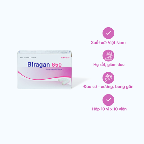 [ANAL026] Viên nén Biragan 650mg giảm đau từ nhẹ đến vừa và hạ sốt (10 vỉ x 10 viên)