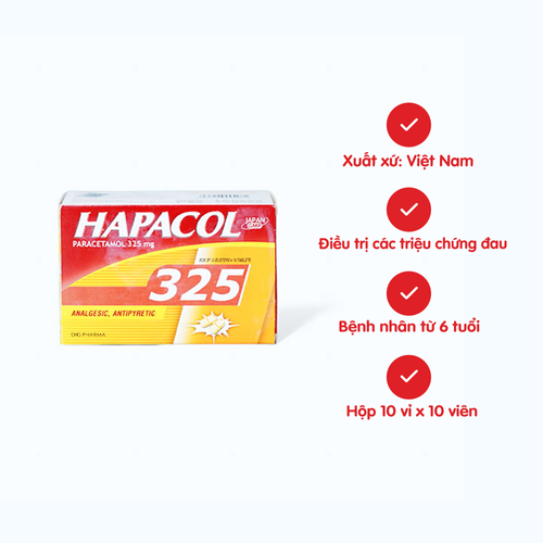 [ANAL033] Viên nén Hapacol 325mg giảm đau, hạ sốt (10 vỉ x 10 viên)
