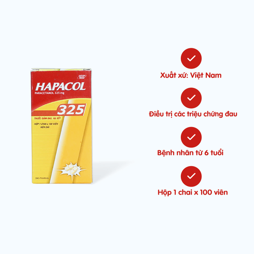 [ANAL034] Viên nén Hapacol 325mg giảm đau, hạ sốt (chai 100 viên)