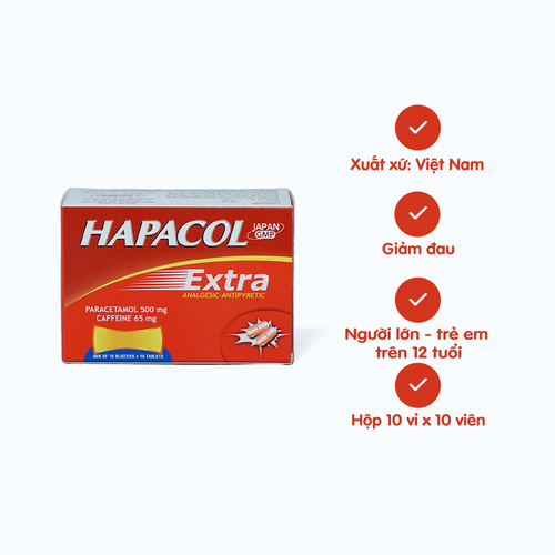 [ANAL035] Viên nén Hapacol 500 mg Extra làm giảm đau các cơn đau, hạ sốt (10 vỉ x 10 viên)