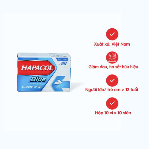 [ANAL039] Viên nén Hapacol Blue 500mg giảm đau, hạ sốt (10 vỉ X 10 viên)