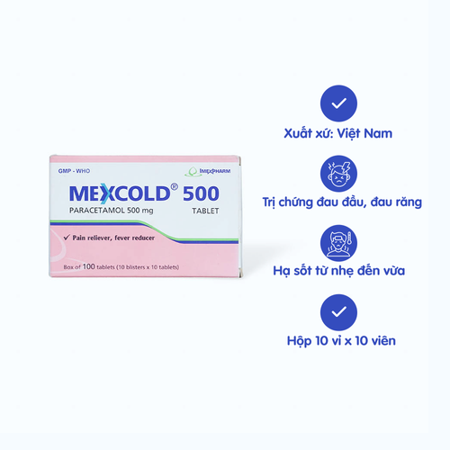 [ANAL042] Viên nén Mexcold 500mg giảm đau từ nhẹ đến vừa và hạ sốt (10 vỉ x10 viên)
