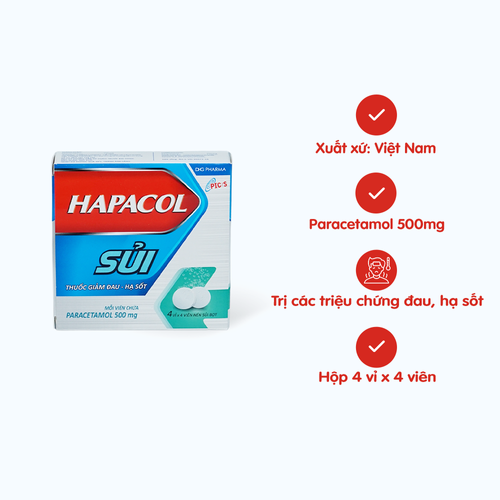 [ANAL056] Viên nén sủi bọt Hapacol 500mg điều trị các triệu chứng đau và hạ sốt (4 vỉ x 4 viên)