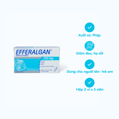 [ANAL058] Viên đặt trực tràng Efferalgan 150mg giảm đau, hạ sốt (2 vỉ x 5 viên)