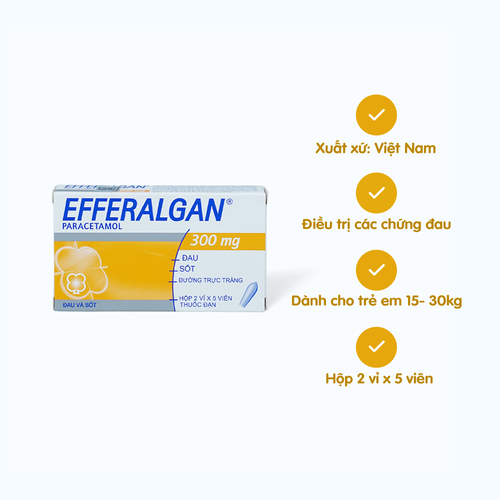 [ANAL059] Viên đặt trực tràng Efferalgan 300mg điều trị đau đầu, đau răng, sốt, nhức mỏi cơ (1 vỉ x 10 viên)