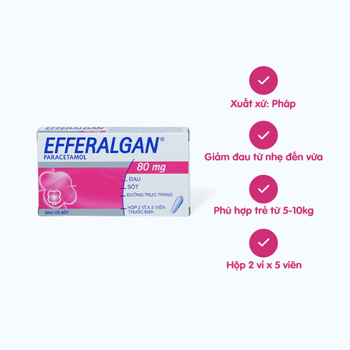 [ANAL060] Viên đặt trực tràng Efferalgan 80mg giảm đau từ nhẹ đến vừa và hạ sốt (2 vỉ x 5 viên)