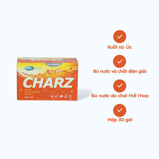[VITA001] Bột Charz giúp bù nước và chất điện giải hương cam (Hộp 30 gói)